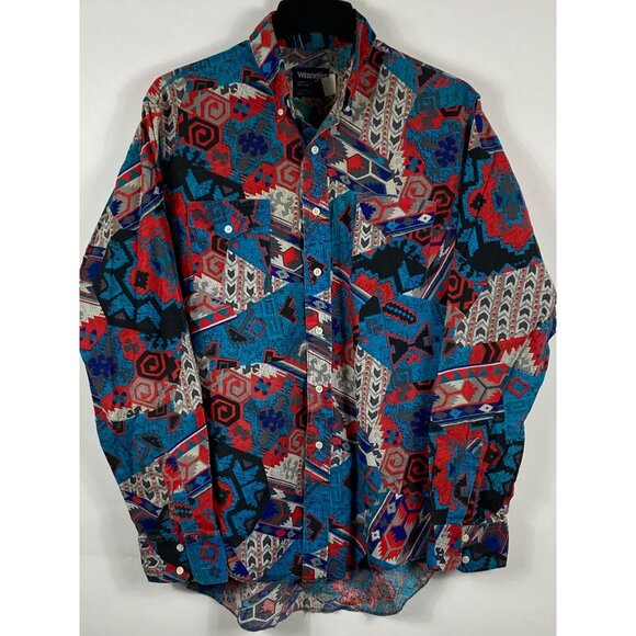 Wrangler Other - VNTG Wrangler Cowboy Cut Geometric Button Up L/S Shirt Multicolor 16½-36 D558